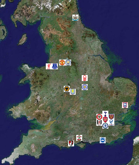 Premiership Carte d'Angleterre des clubs 2023/2024