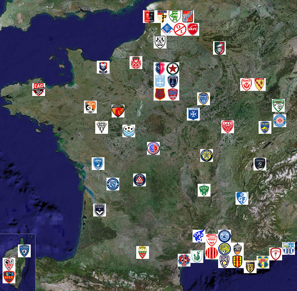 Ligue 1 Carte de France des clubs 1932-2022