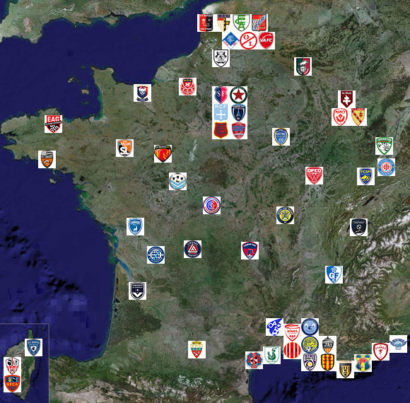 Ligue 1 Carte de France des clubs 1932-2023