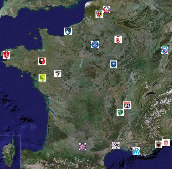 Ligue 1 Carte de France des clubs 2024/2025