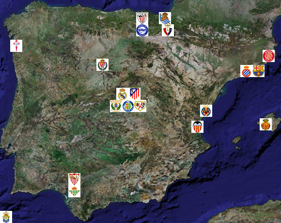 Liga Liste Et Localisation Des 20 Clubs De Primera Division Espagnole