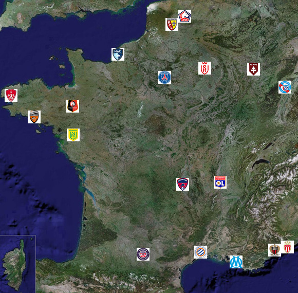 Ligue 1 Carte de France des clubs 2021/2022